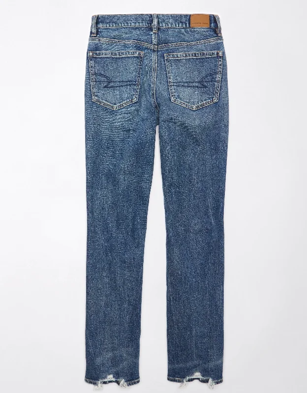 Outlet Clothing AE Stretch Super High-Waisted Ripped Straight Jean