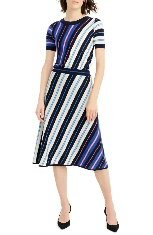 Stylish Clothes For Women Diagonal Stripe Merino Wool Midi A Line Skirt In Multicolor