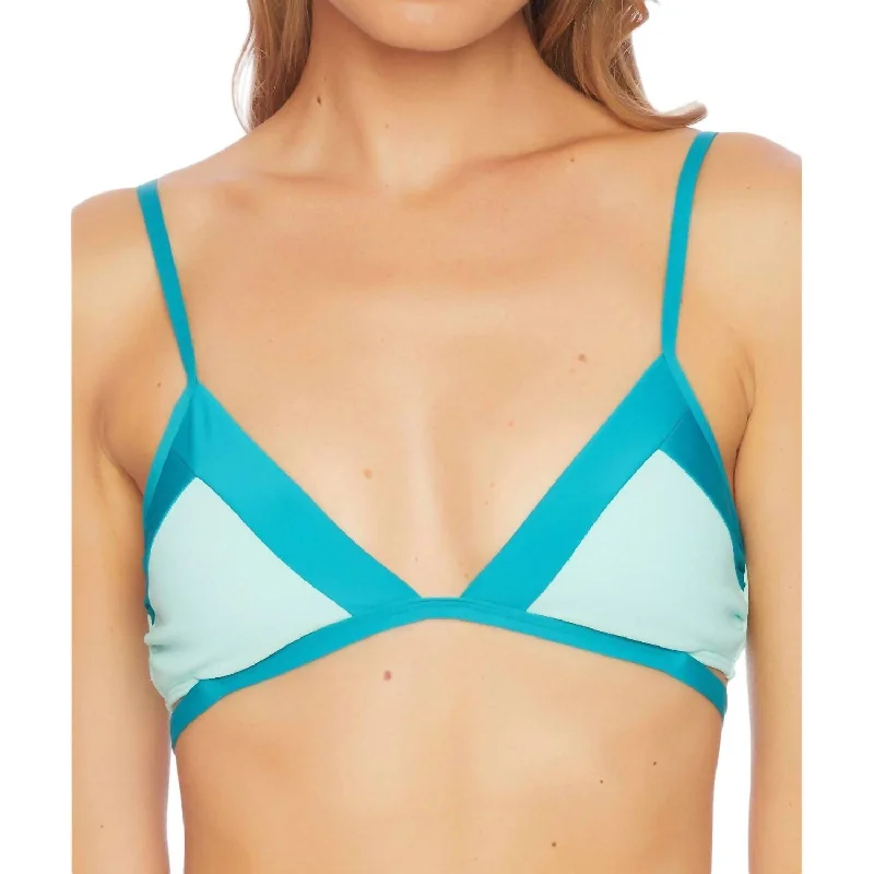 Women's Comfortable Lounge Outfit Color Blocked Bralette Bikini Top In Aqua